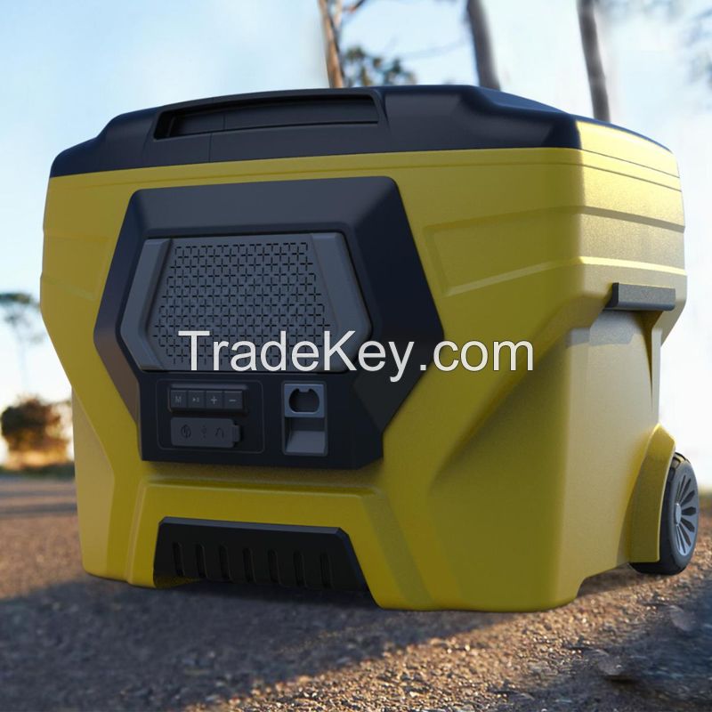 Multifunction Speaker Wheeled Cooler Box 50l  With Bluetooth Ice Box Trolley Cooler