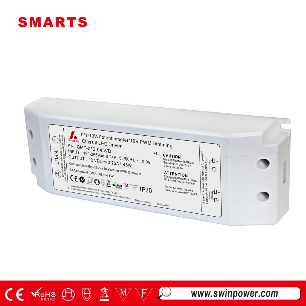 12v 24v 45w constant voltage 0-10v dimmable led driver with SAA CE ROH