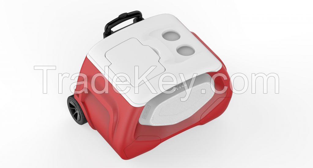 camping wheeled cooler box with speaker