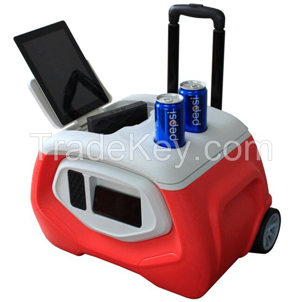 camping wheeled cooler box with speaker