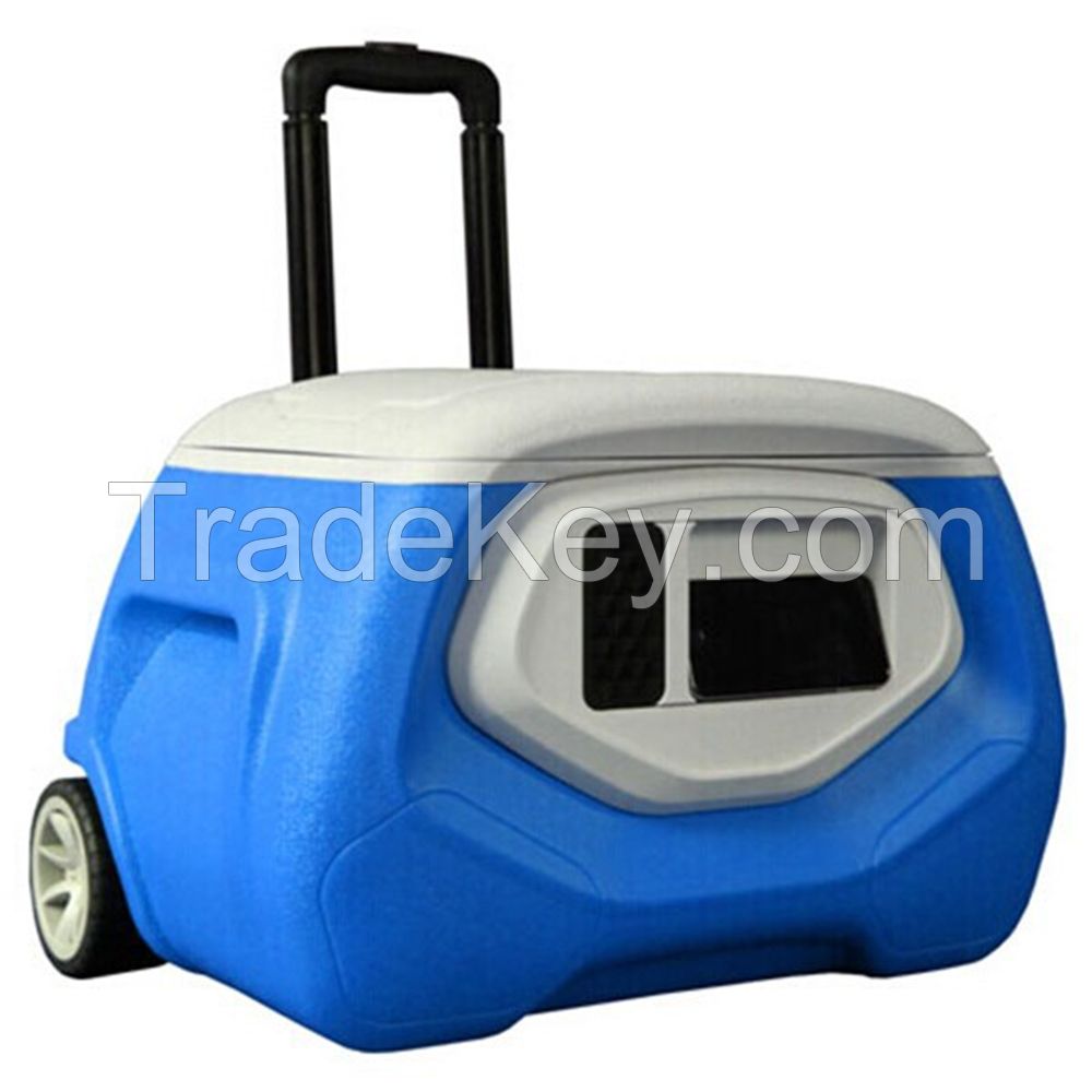 camping wheeled cooler box with speaker