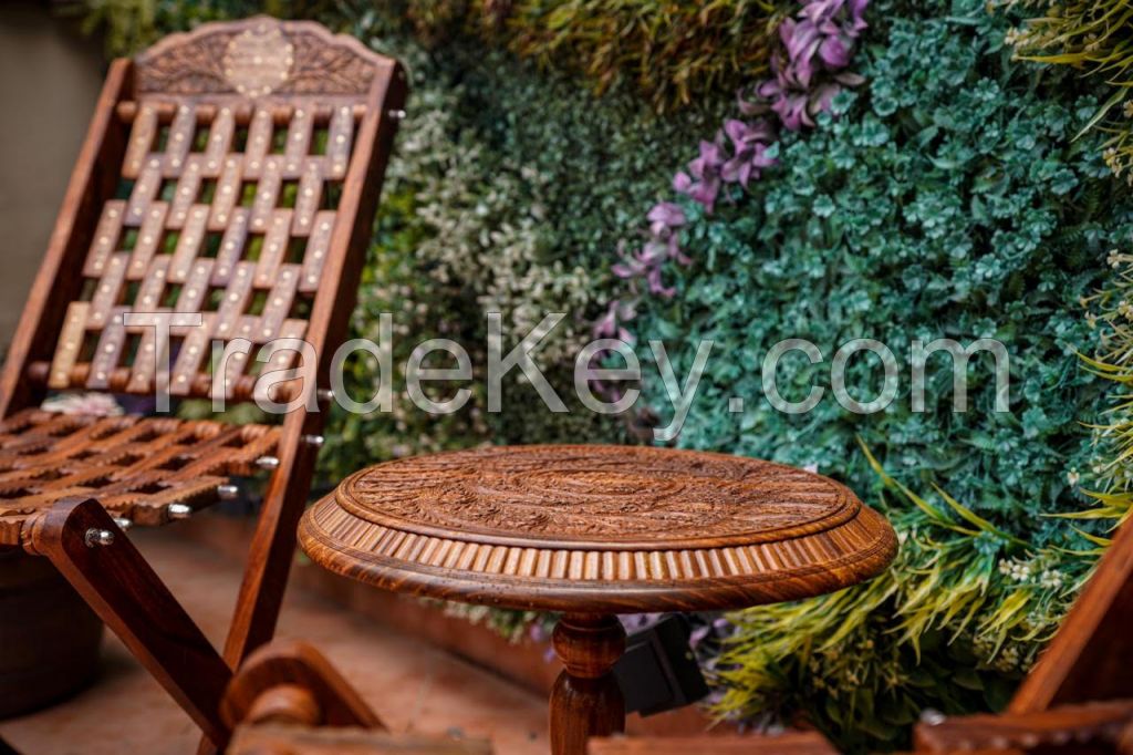 Handmade Wooden Carved Brass Inlay Chair
