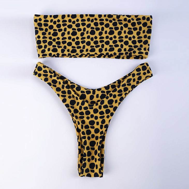 Hot sell high waisted leopard printed bandeau sexy girl bikini bathing