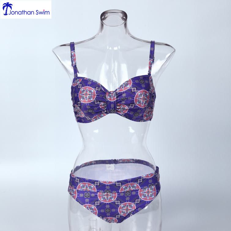 Printed two pieces plus size high waist women swimsuit bikini top and