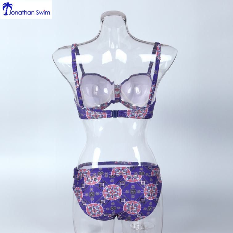 Printed two pieces plus size high waist women swimsuit bikini top and