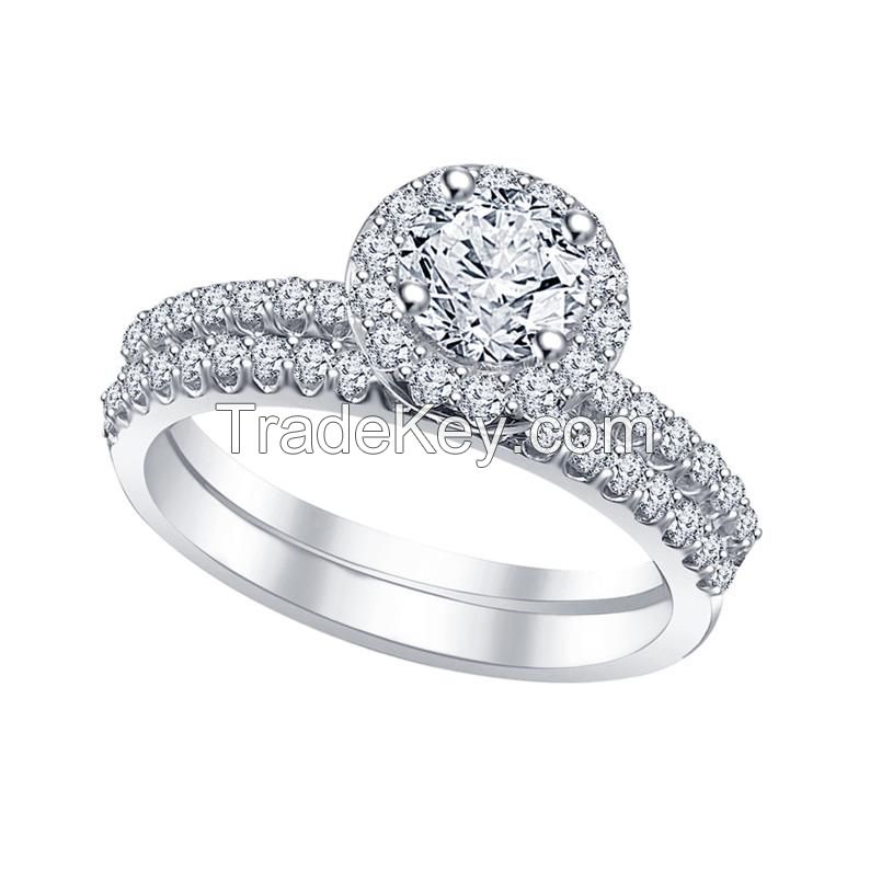 Solid 925 Sterling Silver Round Cut White Simulated Diamond Latest Bridal Ring Set Wedding Engagement Bridal Ring