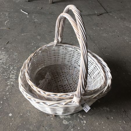 white wicker flower basket 