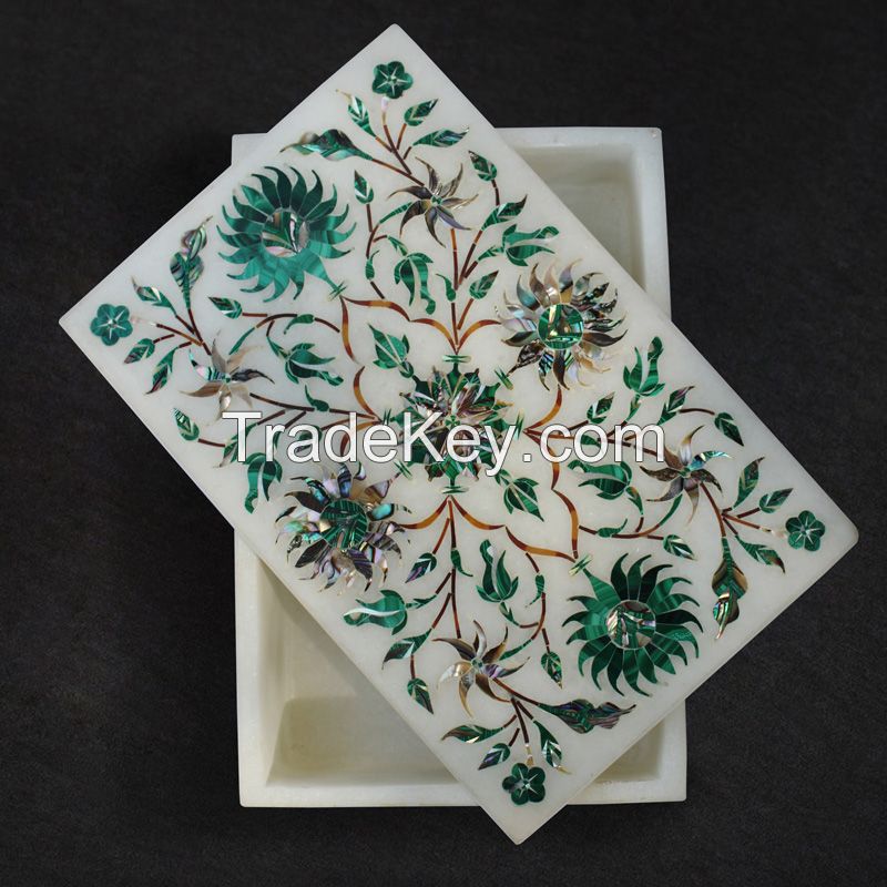 marble box inlay with semi precious stone 