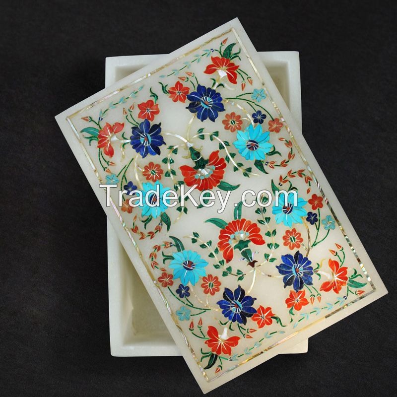 marble gift boxes inlay with semi precious stone