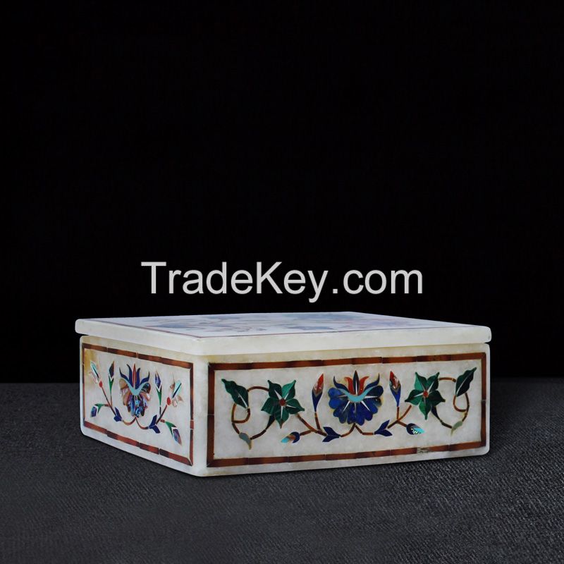 marble box inlay with semi precious stone 