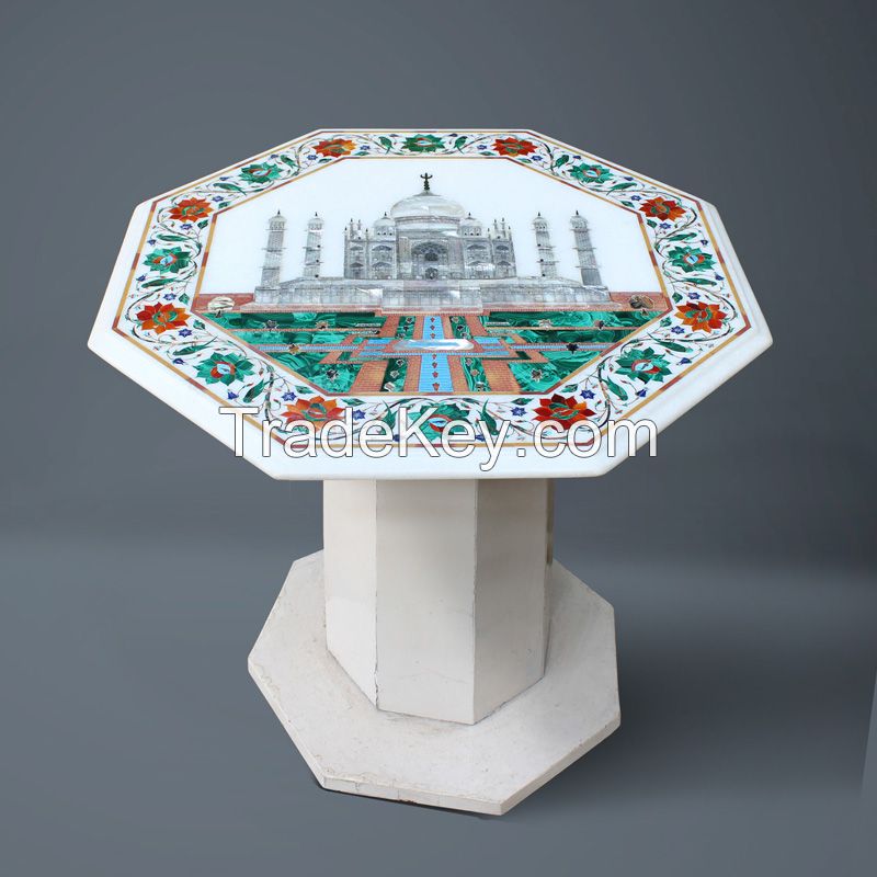 Handcrafted Central Table Inlay With Semi Precious Stone