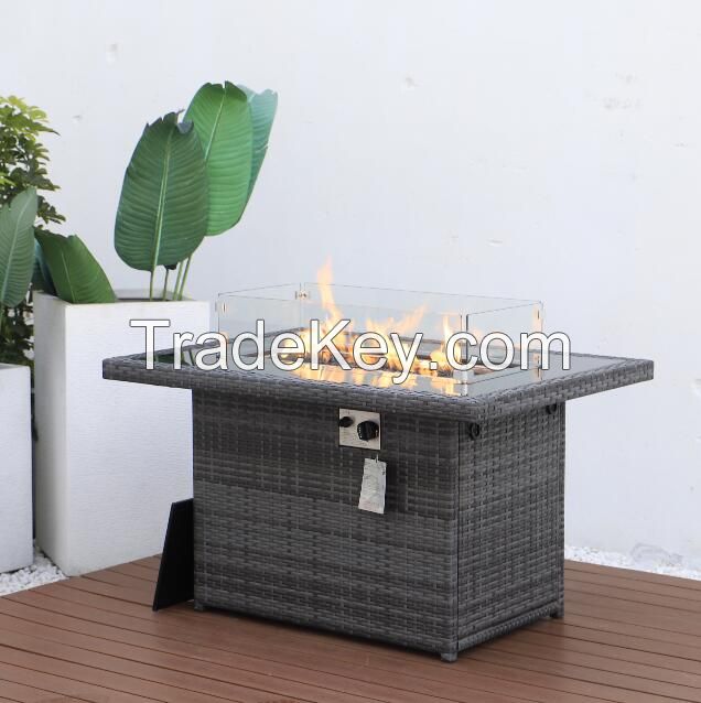 Outdoor Fire Pits, 50,000 BTU Auto-Ignition Propane Fire Pit Table with Glass Wind Guard,Outdoor Fire Tables for Garden Patio Backyard Deck Poolside
