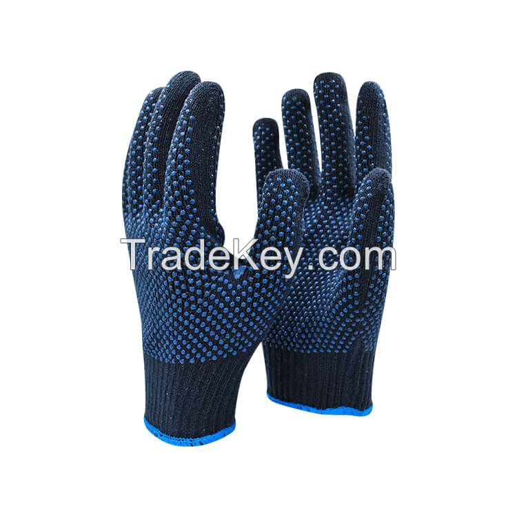 Professional Working Gloves Navy Blue Polycotton Shell Blue Pvc Dots Coating Work Safety Gloves Cotton Gloves