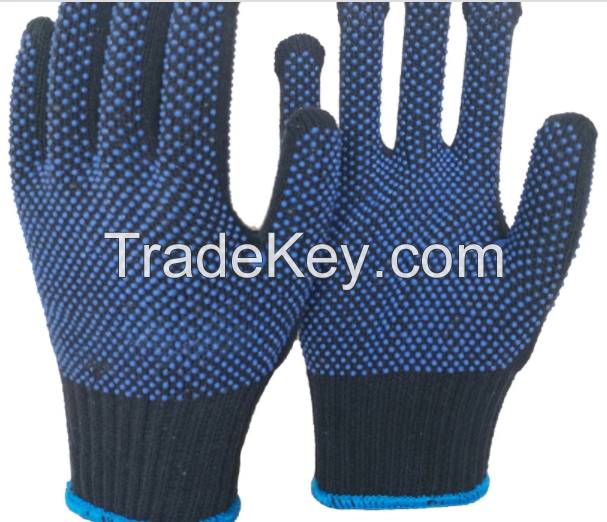 Professional Working Gloves Navy Blue Polycotton Shell Blue Pvc Dots Coating Work Safety Gloves Cotton Gloves