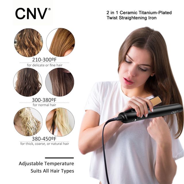 CNV Hair Straightener 2 and 1 Flat Iron Twist Straightening Iron for Hair Styling Curler 3D Ceramic Titanium Plated for All Hair