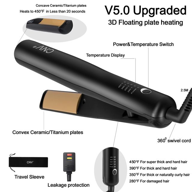 CNV Hair Straightener 2 and 1 Flat Iron Twist Straightening Iron for Hair Styling Curler 3D Ceramic Titanium Plated for All Hair