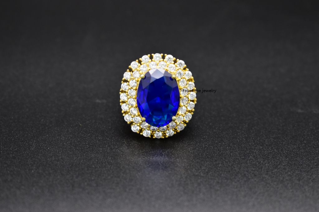 18k Elegant Blue Glass-stone Ring