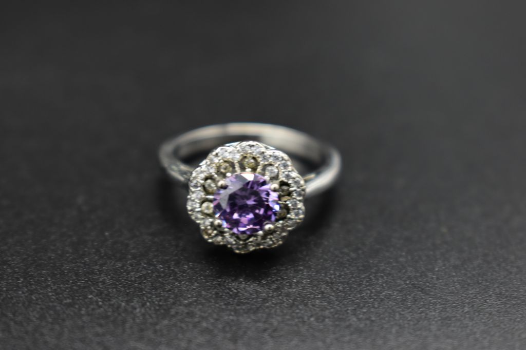 Natural Amethyst Flower Platinum Fashion Ring For Ladies