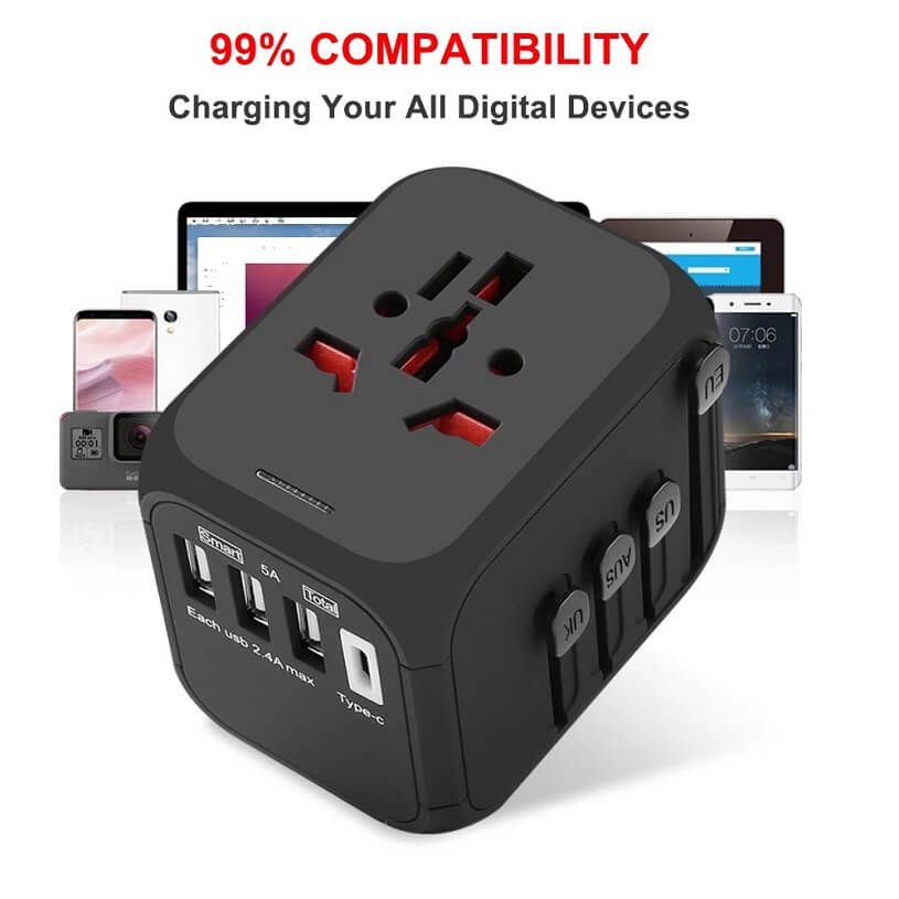 Hot Sale Universal Travel Adapter All-in-one International Power Adapter with 5A type-c 4USB universal travel adaptor
