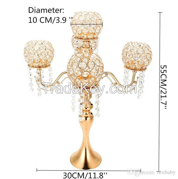 5 Arm Crystal Candle Holder Wedding Candelabra Centerpieces Center Table Candlesticks 