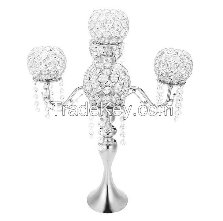 5 arm Crystal Candle Holder Wedding Candelabra Centerpieces Center Table Candlesticks 