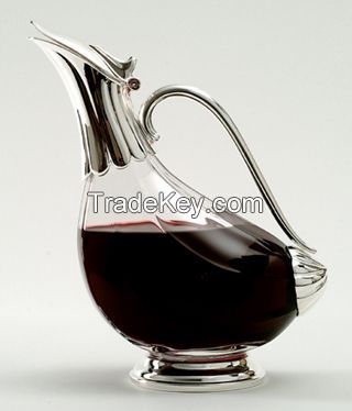 Silver plated finish metal glass decanter