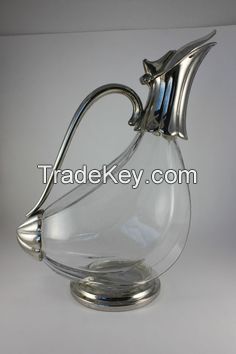Silver plated finish metal glass decanter