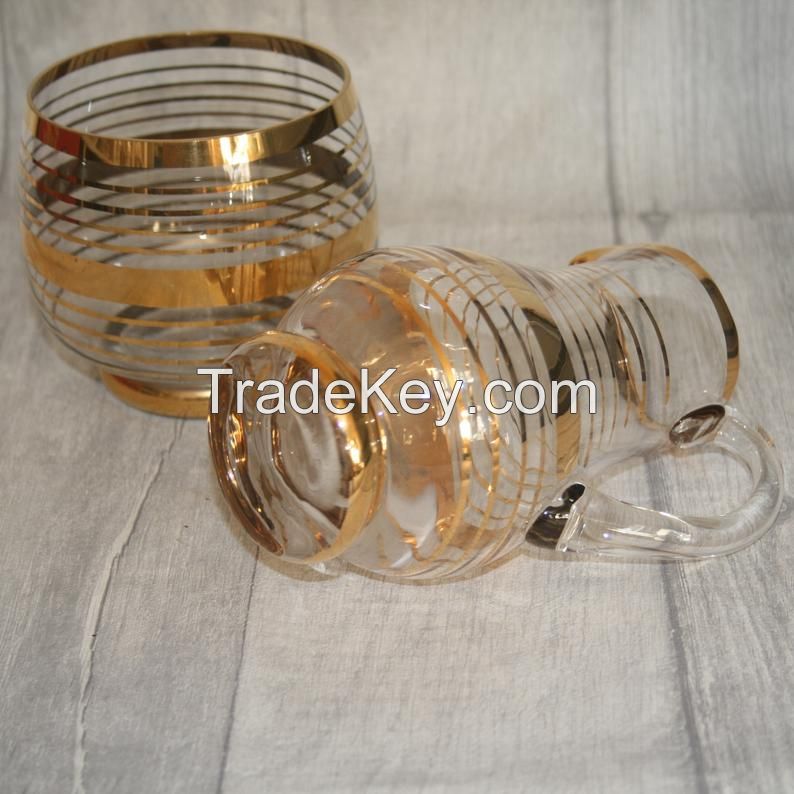 Glass Jug and Bowl with Gold Rim