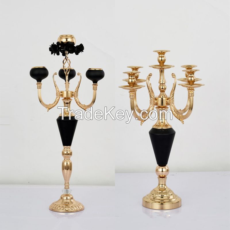 5 arms Candle Holders Metal Candelabras Gold Delicate Candlesticks with Crystal Pendants Wedding