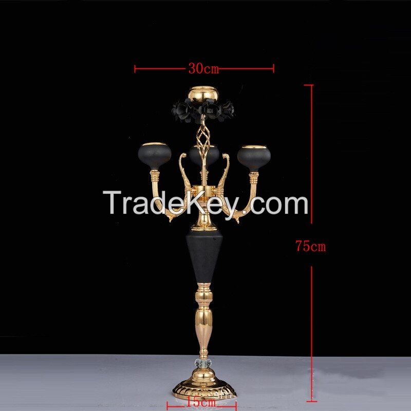 5 arms Candle Holders Metal Candelabras Gold Delicate Candlesticks with Crystal Pendants Wedding 