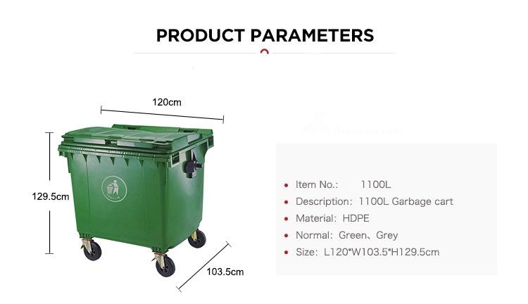 1100 L industrial 4 wheels garbage trash bin waste container