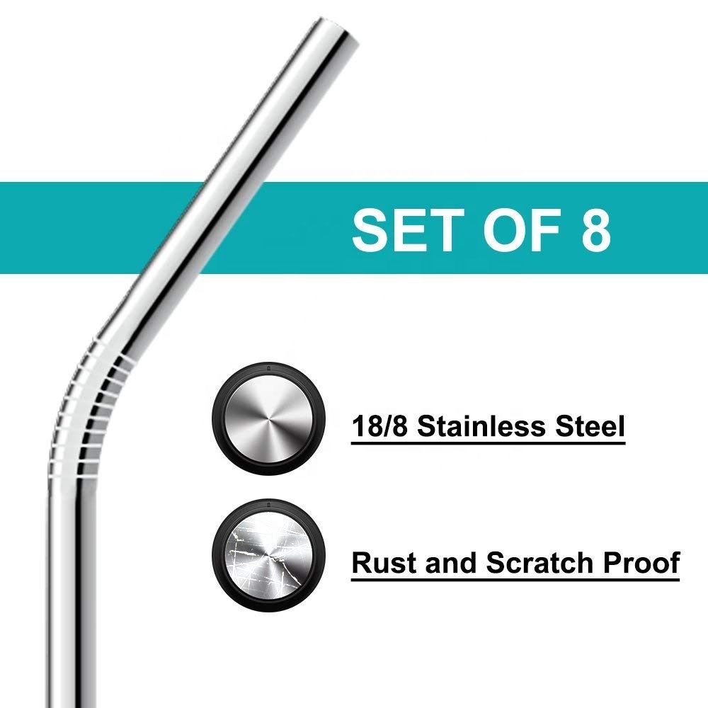Hot selling stainless steel straws set 8pcs straws with 2pcs brushes packed in a velvet bag SR-SS01