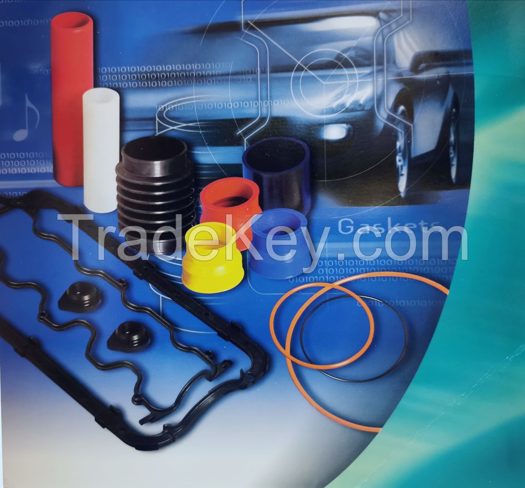 Silicon parts, rubber diaphragms, automotive rubber, air filter rubber gaskets, engine mounting rubber gaskets, o-ring, gromets, seals, rubber components for video, audio communication etc. 
