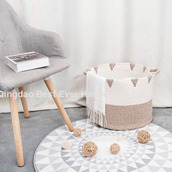 Large Cotton Rope Basket,Baby Laundry Basket Woven Blanket Basket Nursery Bin