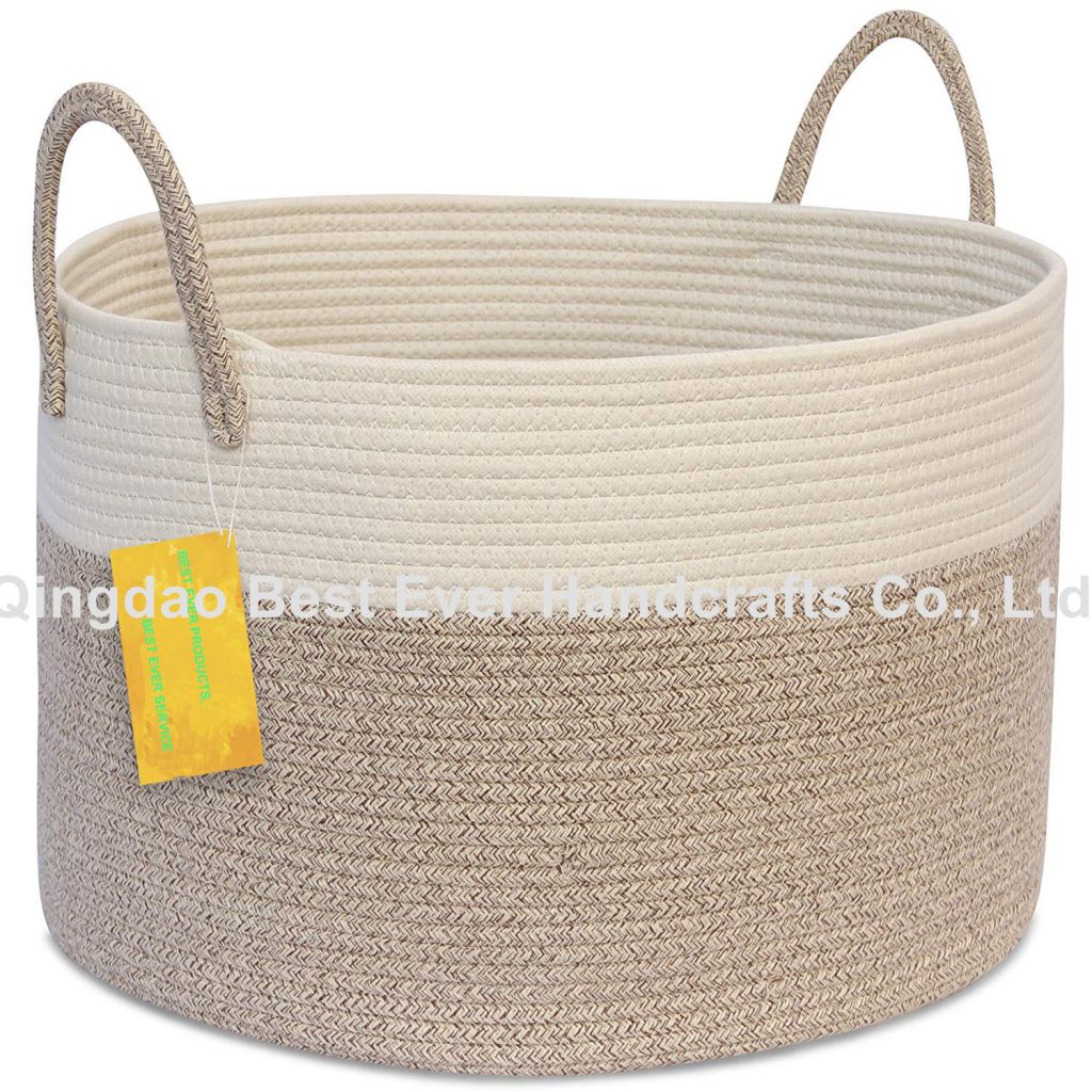 Woven Rope Basket, Collapsible Laundry Basket, Cotton Storage Basket for Towels Blanket Toys