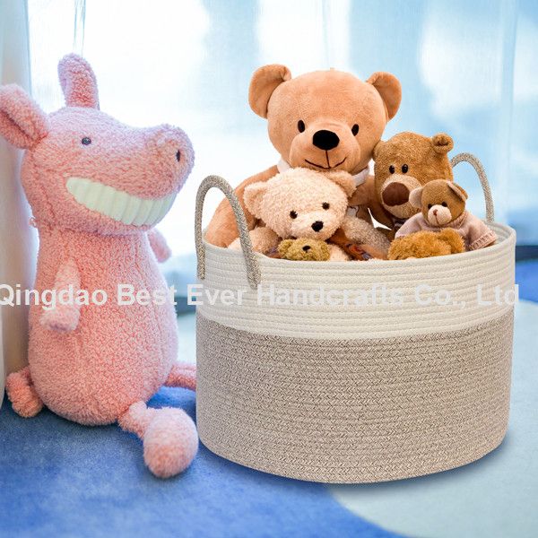 Woven Rope Basket, Collapsible Laundry Basket, Cotton Storage Basket for Towels Blanket Toys