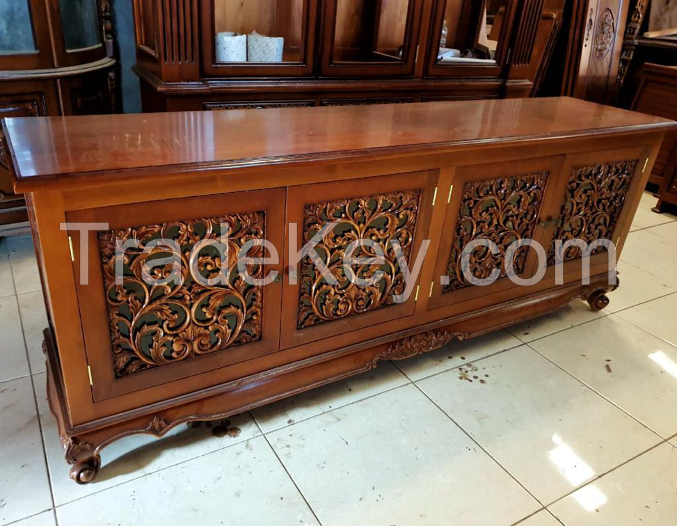 Teak Wood Hand Carved Credenza