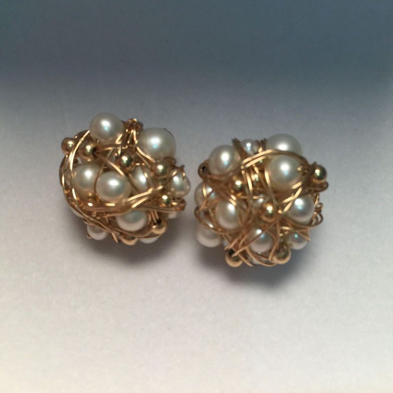 Private Custom Baroque pearl Earrings Hand woven new 9K GOLD WIRE Ear Studs