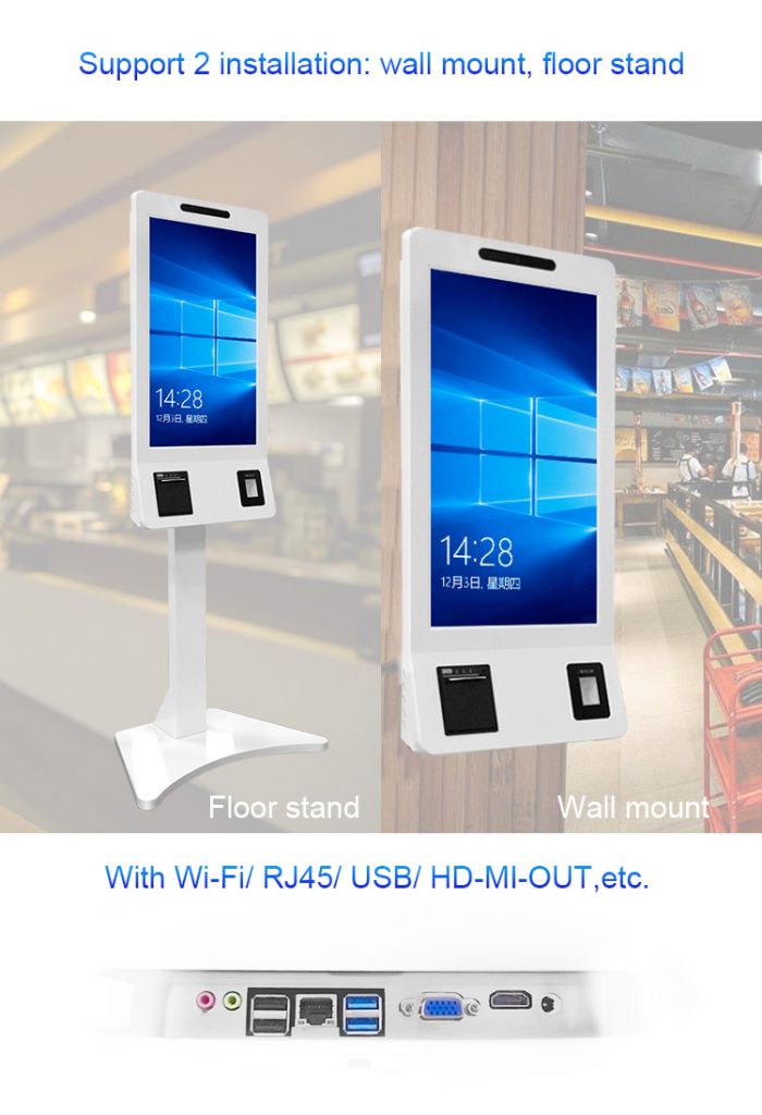 Touch Screen Interactive Digital Kiosk Qr Payments with Printer