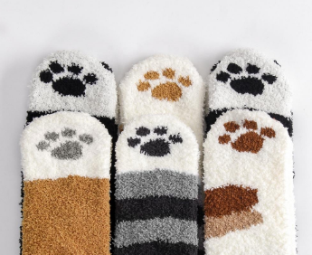 Women Girls Fuzzy Winter Warm Christmas Indoors Slipper Socks Cute Cat Claw Soft Home Sleeping Socks