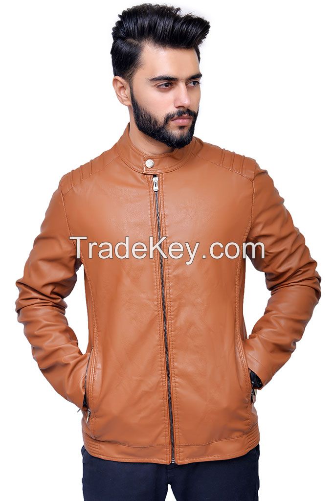 Menâ€™s Slim Fit Camel Leather Jacket