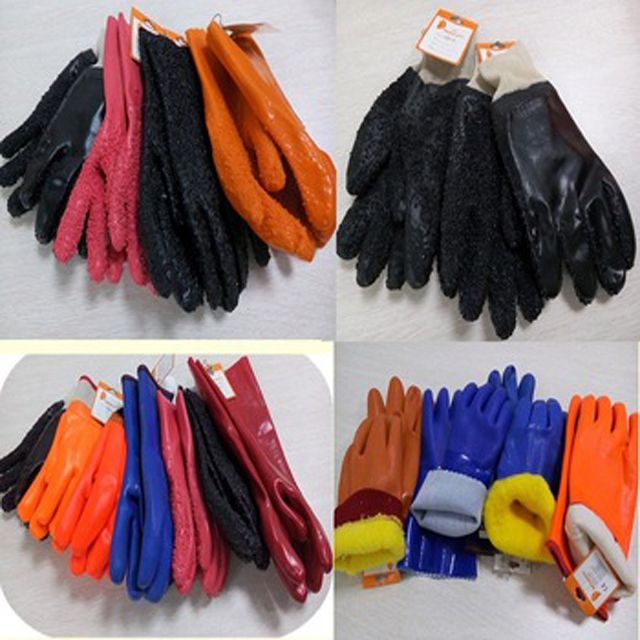 100% cotton liner Black PVC rough chip on the palm chemical resistant glove