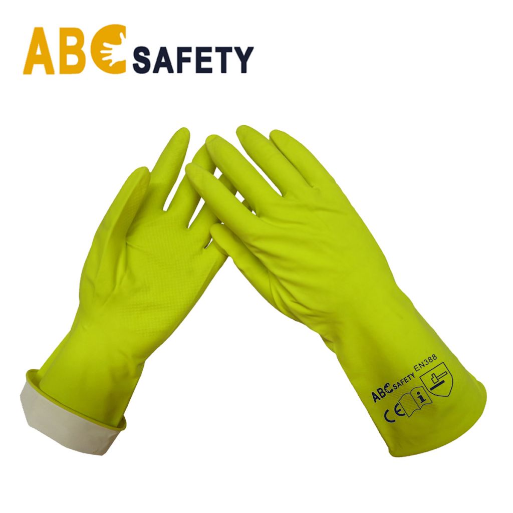 ABC SAFETY Best Selling yellow household flock latex glove
