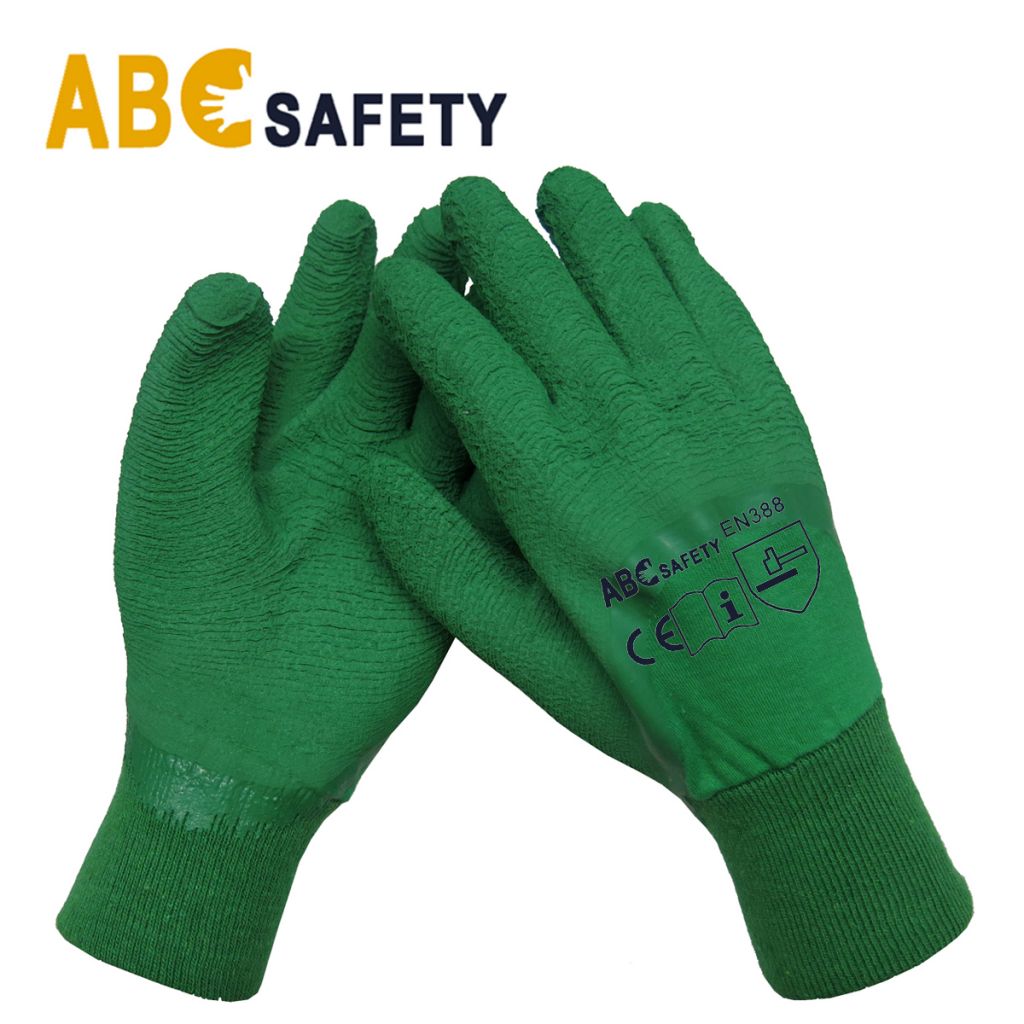 Green Latex Coated Hand Gloves for Work