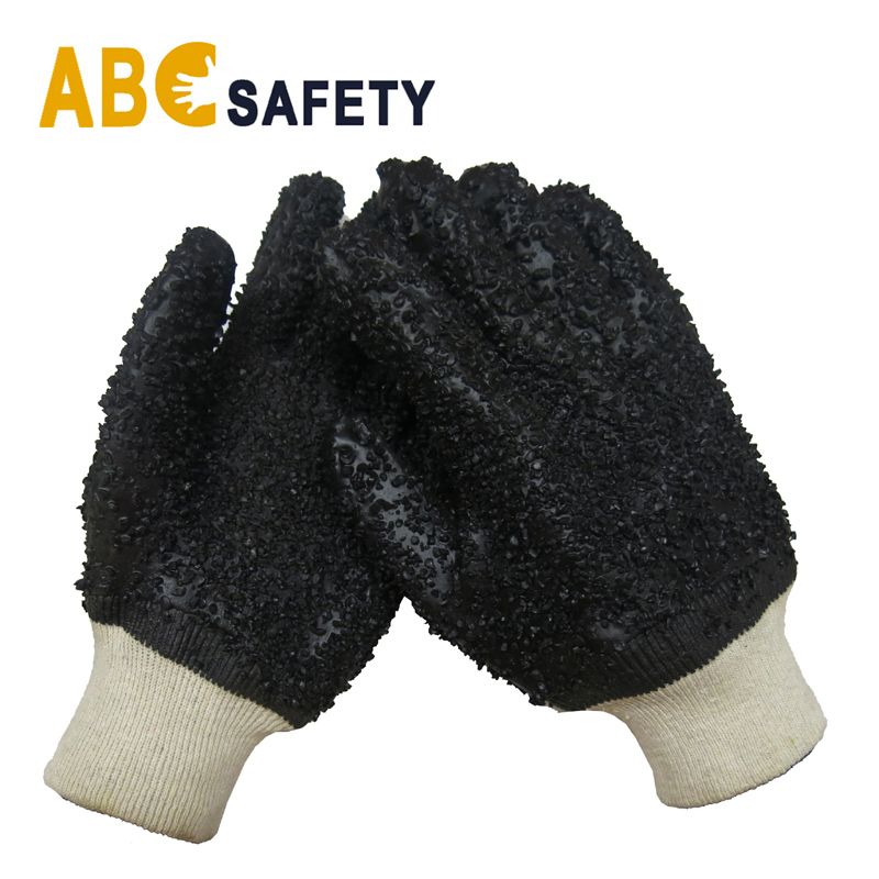 100% cotton liner Black PVC rough chip on the palm chemical resistant glove