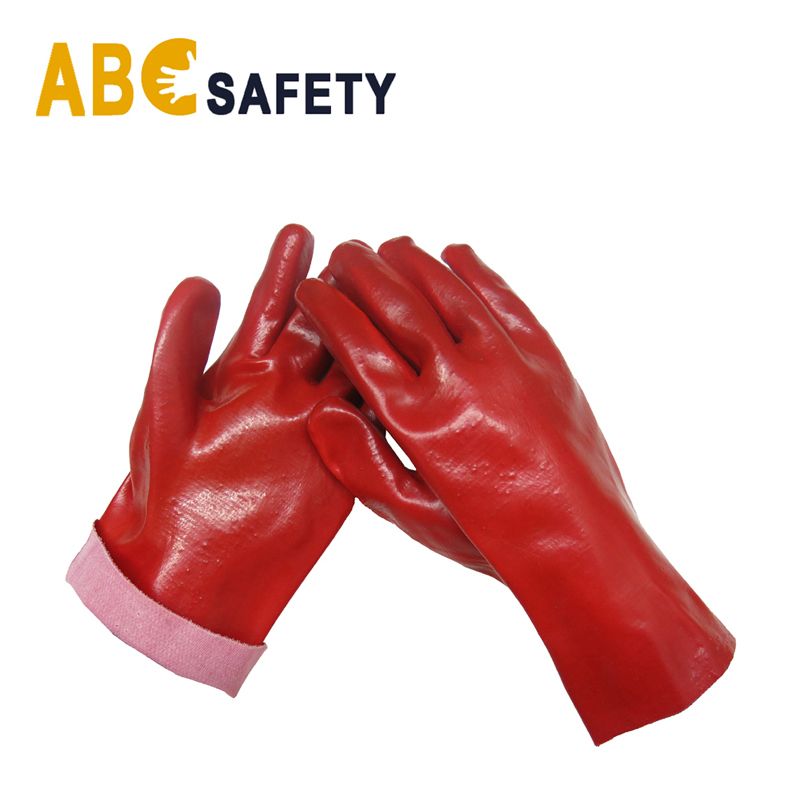 100% cotton liner Red full PVC dipped Oil Resistant safety gloves