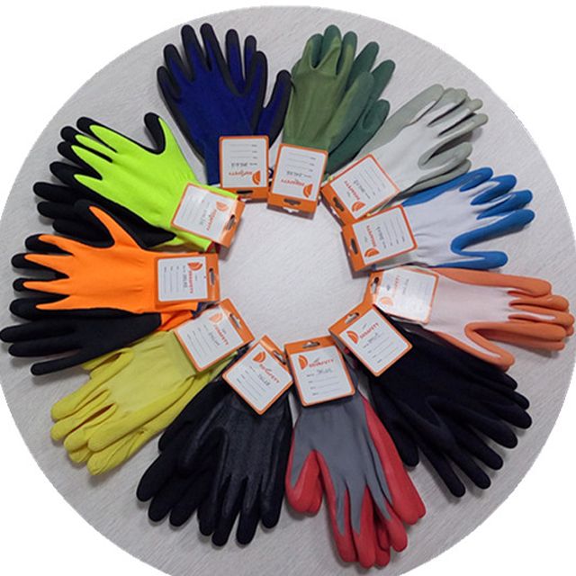 Factory Direct New Product 13G Latex crinkle finish, coated on palm and finger protective gloves