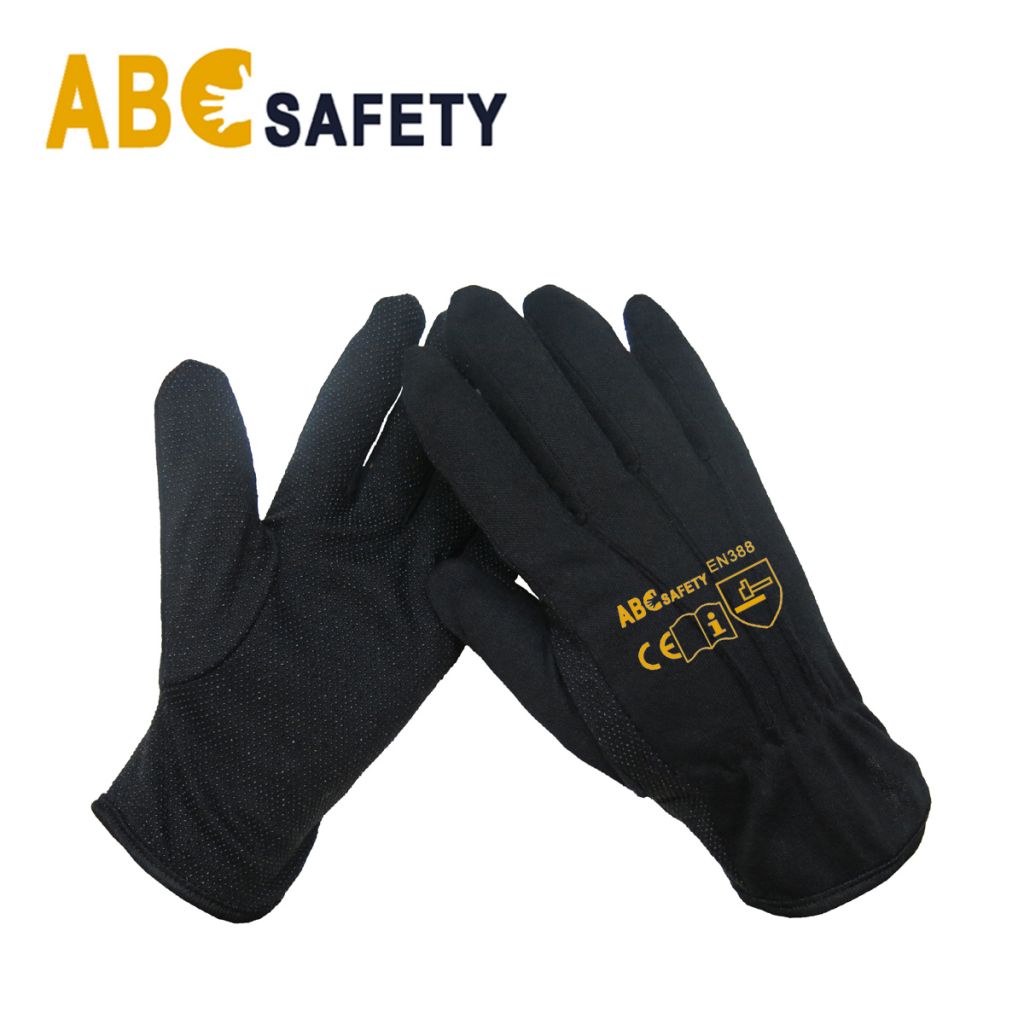 ABC SAFETY Black Cotton Gloves With Mini Dots Palm