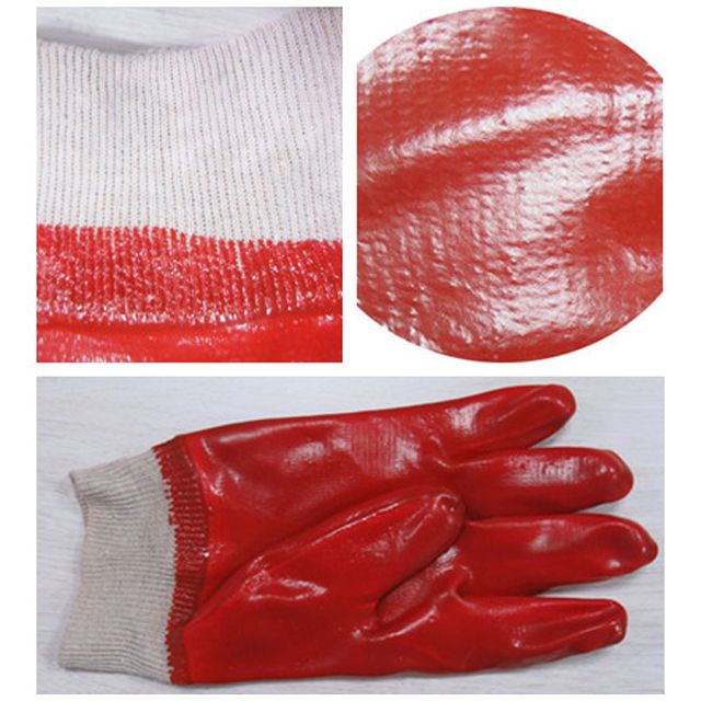 100% cotton liner Red full PVC dipped Oil Resistant safety gloves