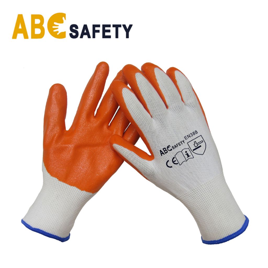 Orange Nitrile Coated Industrial Safety Gloves